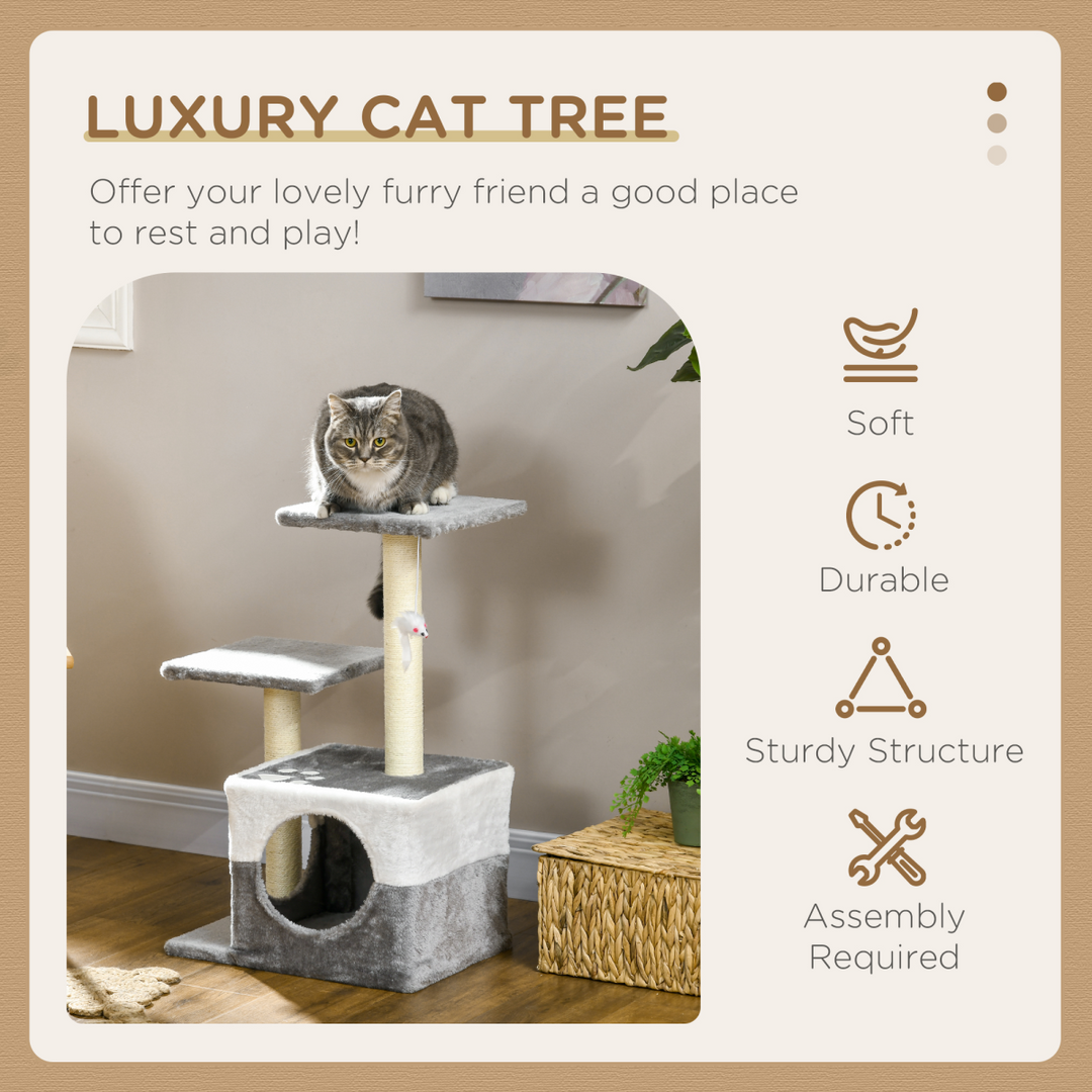 PawHut Luxury Cat Tree with Sisal Scratching Posts & Cozy Hideaway - Grey