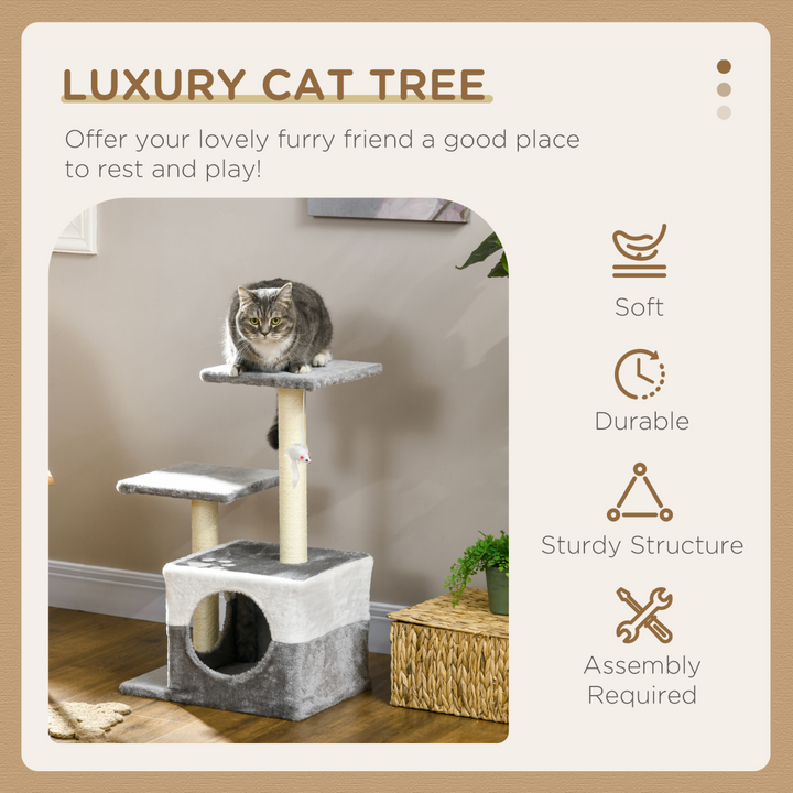 PawHut Luxury Cat Tree with Sisal Scratching Posts & Cozy Hideaway - Grey