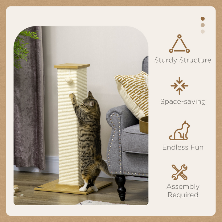 Deluxe 80cm Sisal Cat Scratching Post with Hanging Toy Ball – White Sturdy Cat Climbing Tower