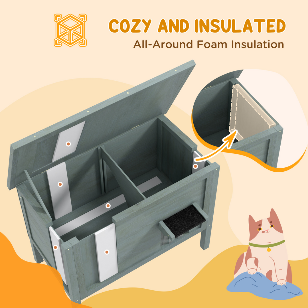 CozyFeline Insulated Outdoor Cat House with Openable Roof - Charcoal Grey