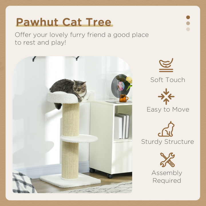 PawHut 2-Tier Cat Tree: Plush Basket & Sisal Scratch Post - Cream White
