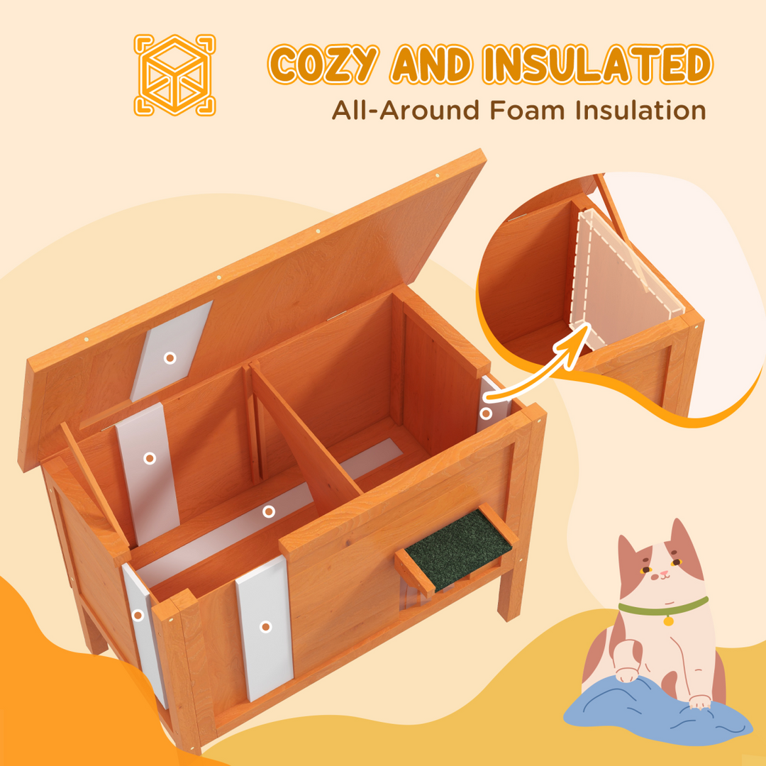 PawHut Insulated Outdoor Cat House with Openable Roof – Orange