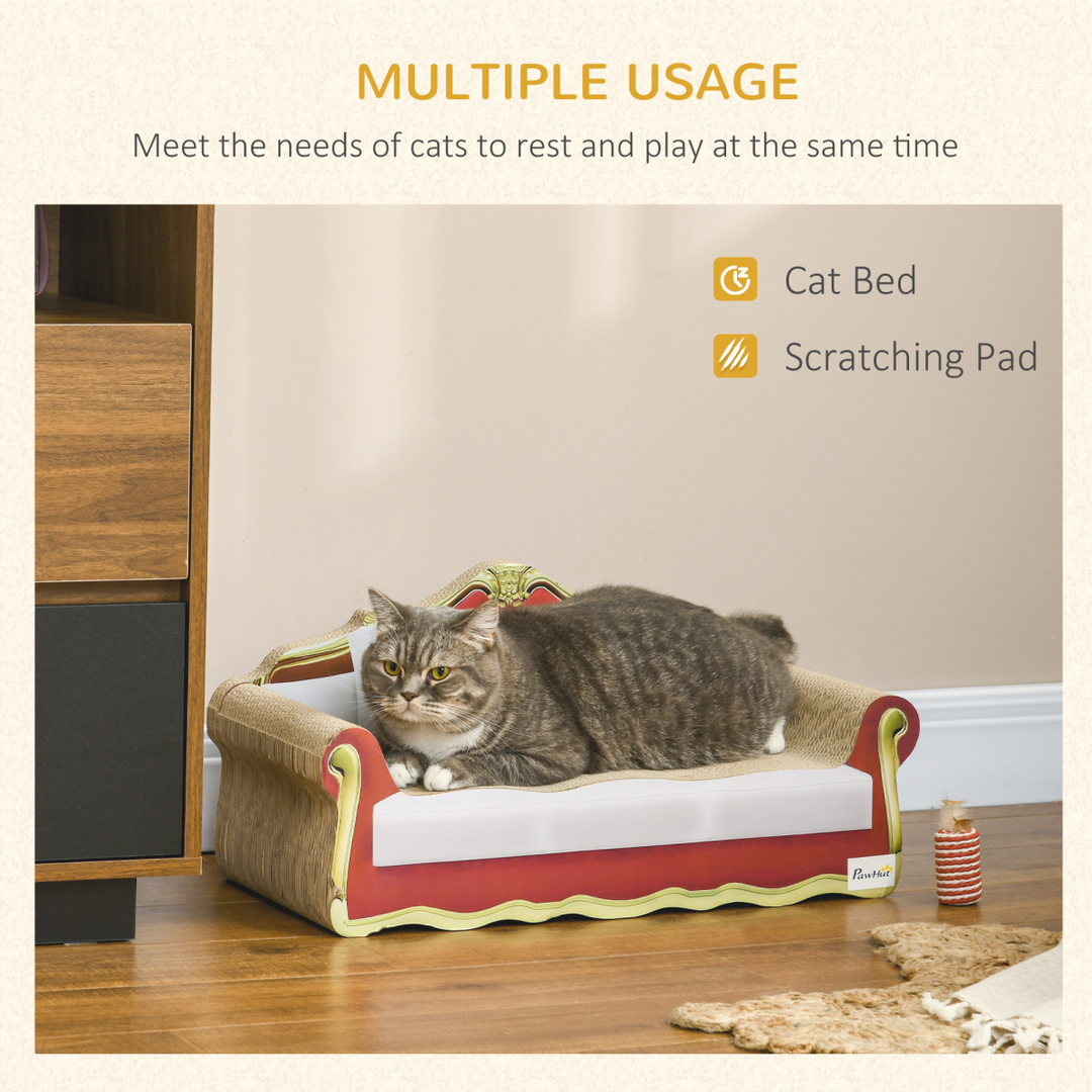 PawHut Cat Scratching Lounge: Stylish Cardboard Sofa with Catnip, 58x29cm