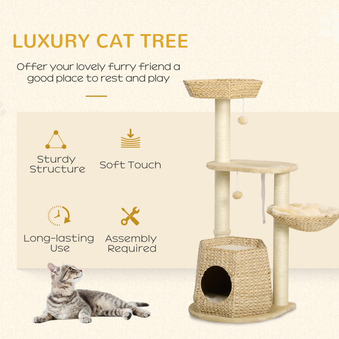 PawHut Multi-Level Cat Tree with Cattail Bed, Sisal Posts & Play Ball