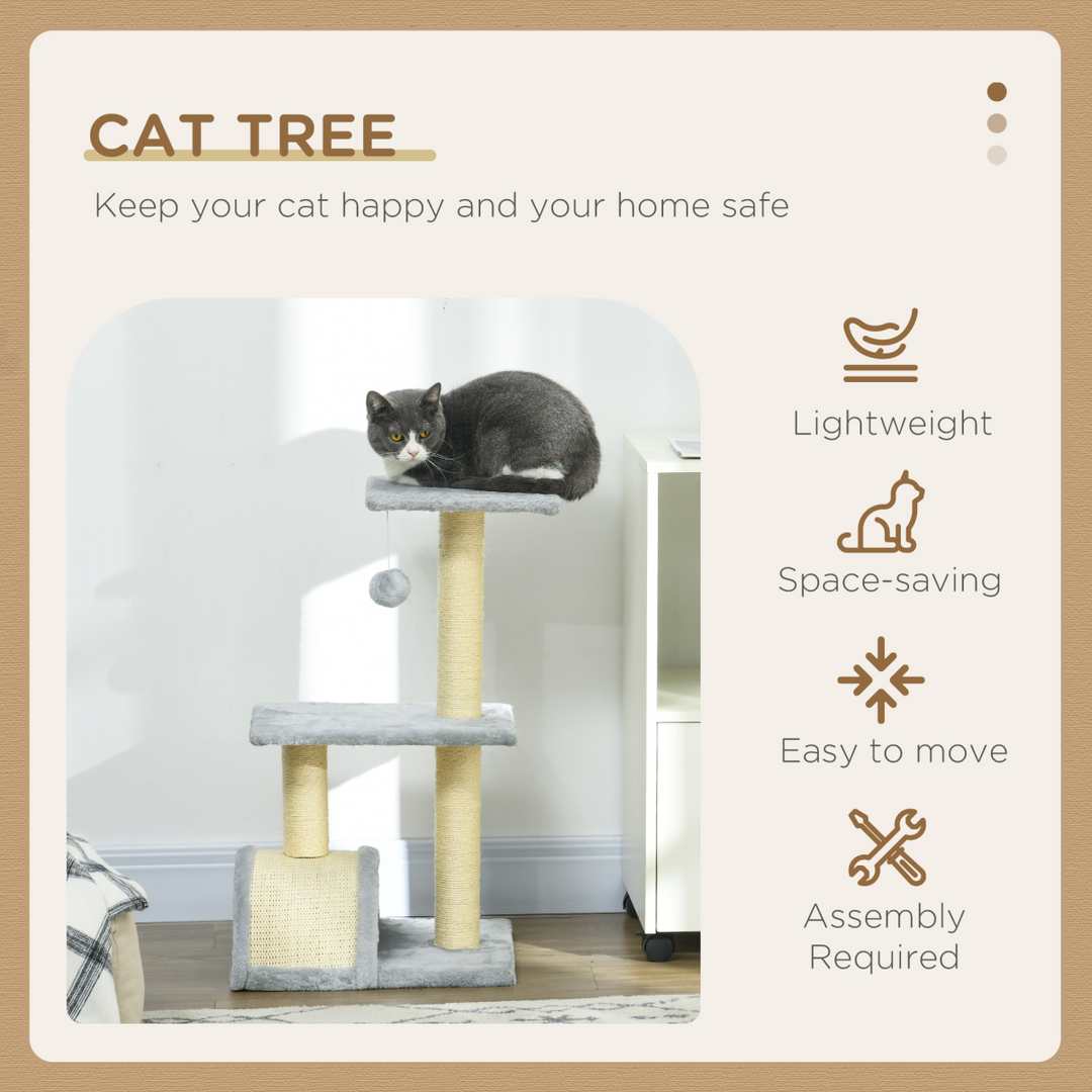 Cozy Cat Haven: PawHut 72cm Climbing Tower with Sisal Post - Light Grey
