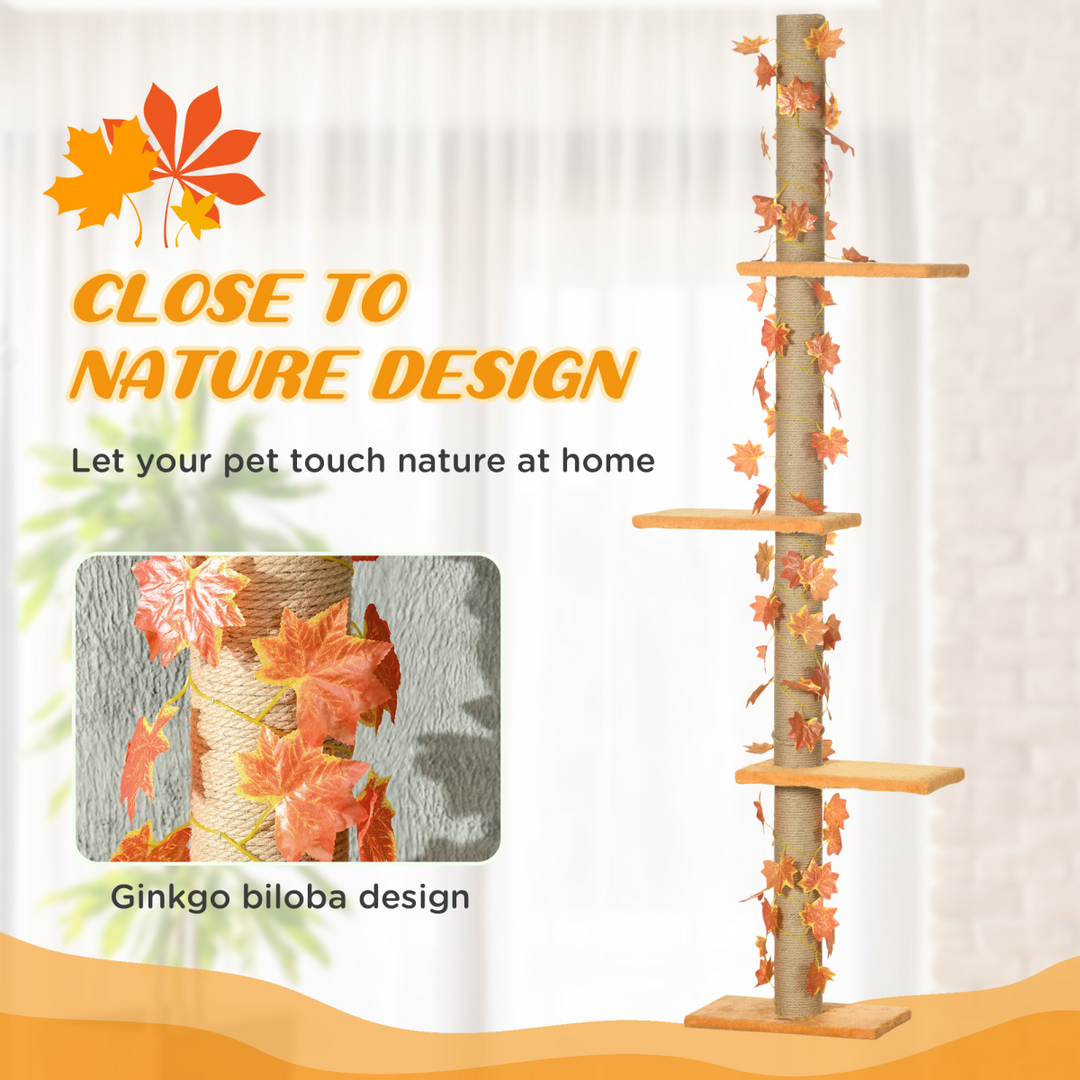 Sturdy 242cm Adjustable Cat Tree - Ultimate Floor-to-Ceiling Fun in Orange!