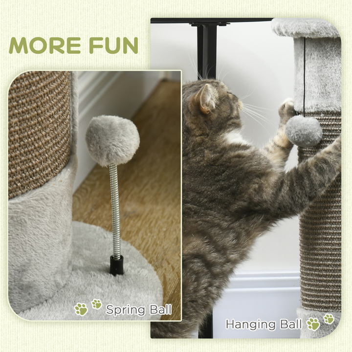 58cm Corner Cat Scratching Post – Plush & Sisal Wall-Mount Tower with Hanging Toy Balls, Space-Saving Cat Activity Post