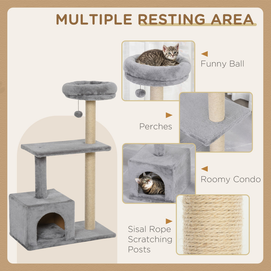 Ultimate Cat Tree Condo with Scratching Posts & Play Ball - Grey 60x33.5x96cm