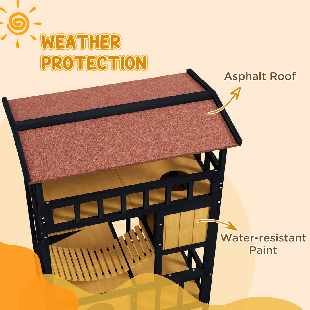 PawHut Adventure Cat House: 4-Level Kingdom with Bridge & Cozy Dens