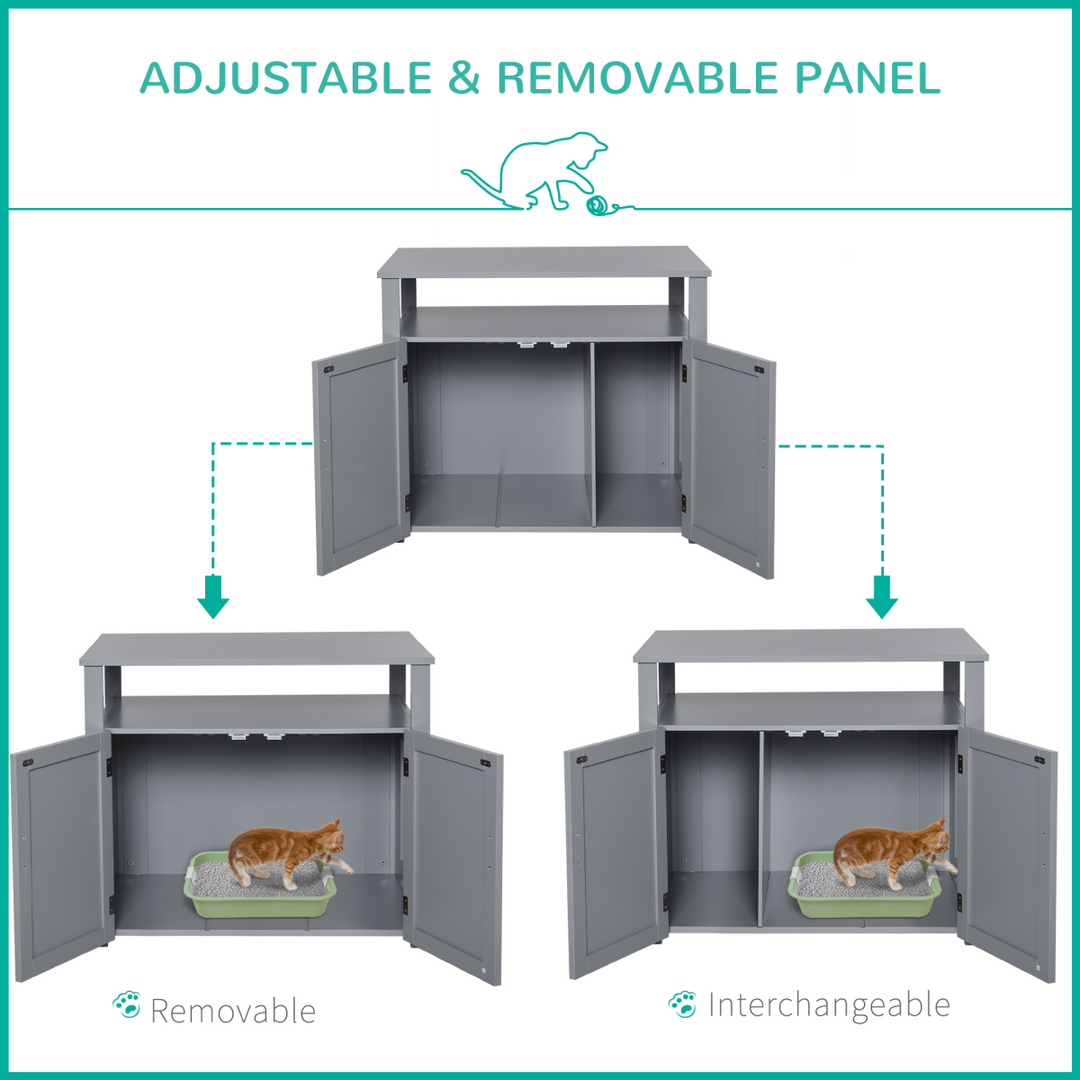 Wood Cat Litter Box Enclosure Furniture Adjustable Interior Wall Grey Pawhut