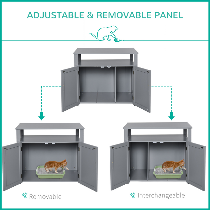 Wood Cat Litter Box Enclosure Furniture Adjustable Interior Wall Grey Pawhut