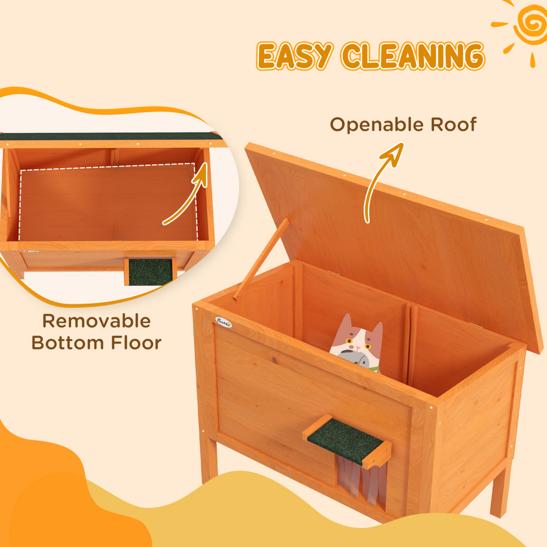 PawHut Insulated Outdoor Cat House with Openable Roof – Orange