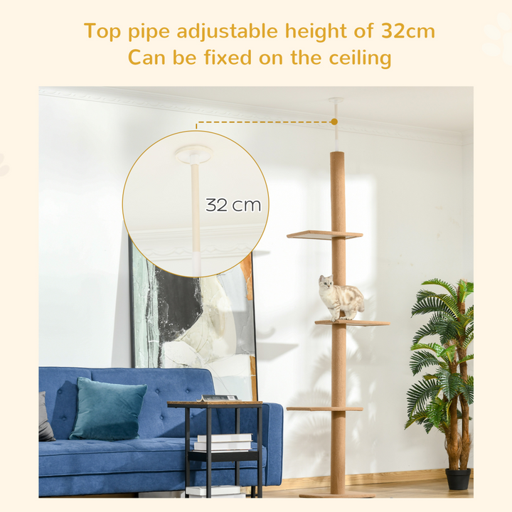 Adjustable 260cm Floor-to-Ceiling Cat Tree Tower - Premium Brown Playhouse