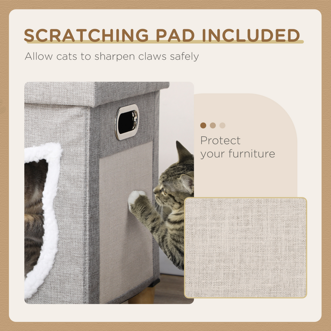 PawHut 2-in-1 Cat Bed Ottoman with Removable Cushion & Scratching Pad