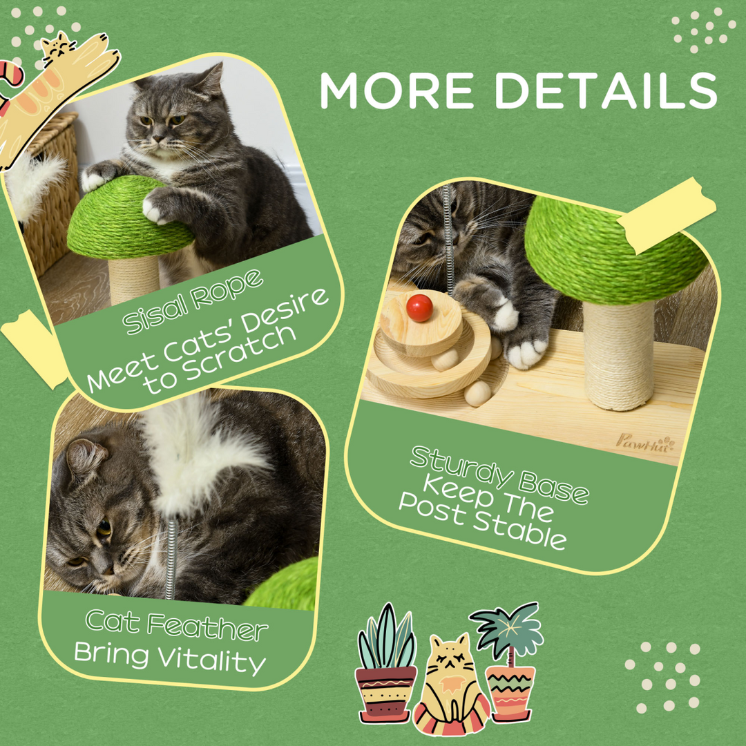 PawHut Playful Mushroom Cat Scratching Post with Interactive Toy Balls