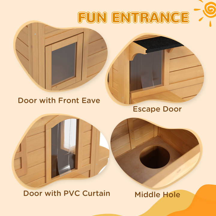 Wooden Cat House Cat Cave Pet Shelter Condos Outdoor Natural Wood Finish