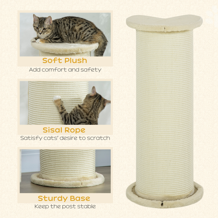Deluxe 85cm Cat Scratching Post – Beige Sisal Rope Tower with Plush Cover & Anti-Tip Base