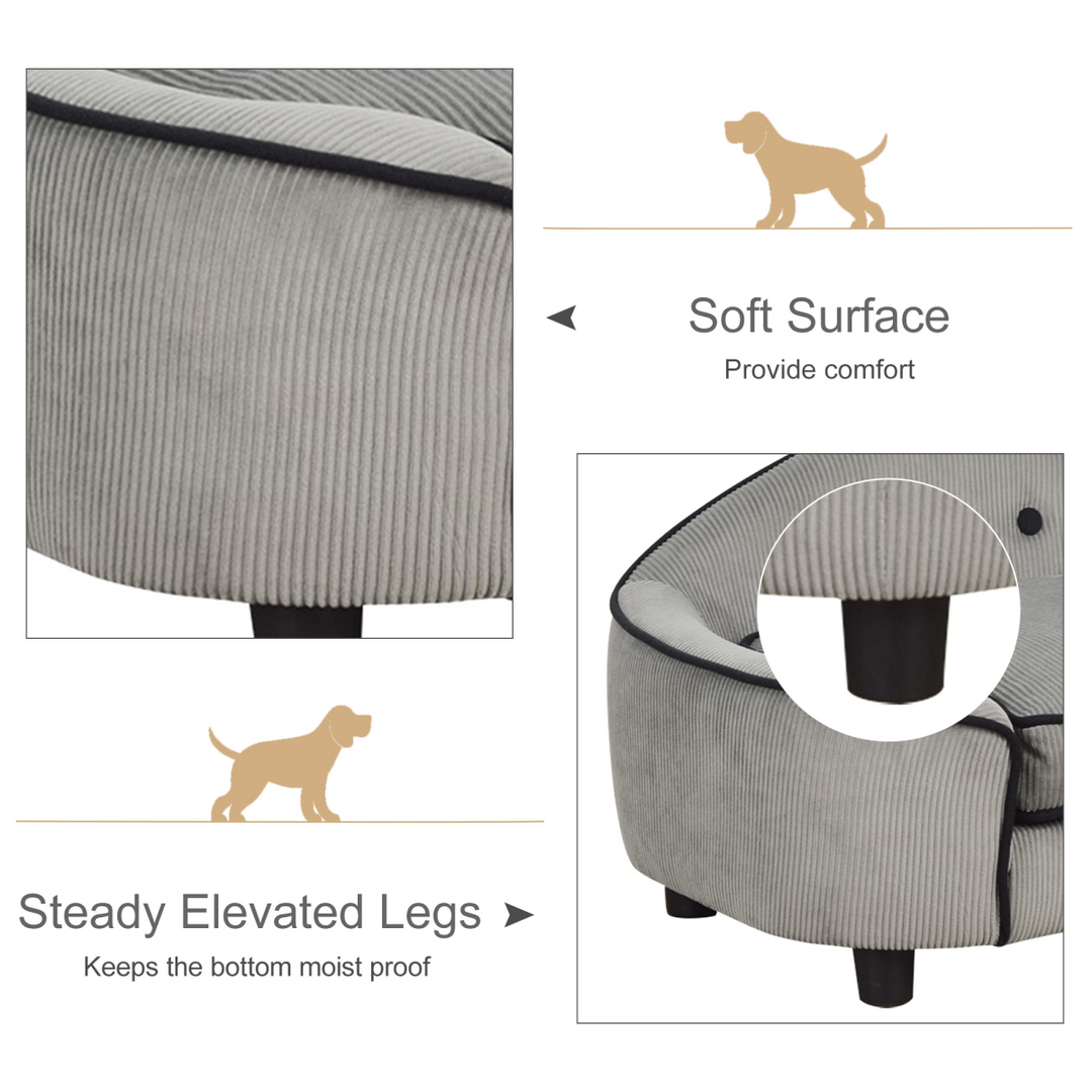 Cozy Grey Dog Sofa Bed with Padded Cushion for XS & S Size Pets - Easy Assembly!