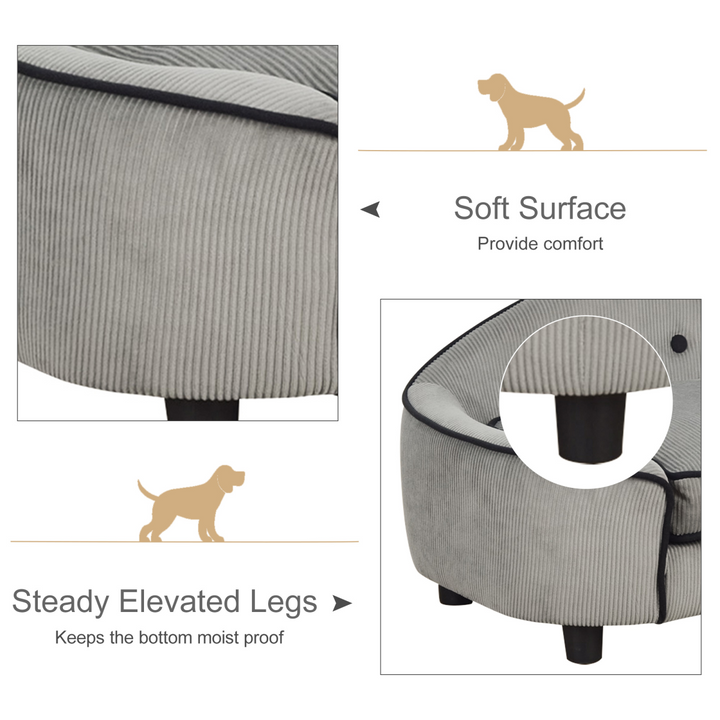 Cozy Grey Dog Sofa Bed with Padded Cushion for XS & S Size Pets - Easy Assembly!