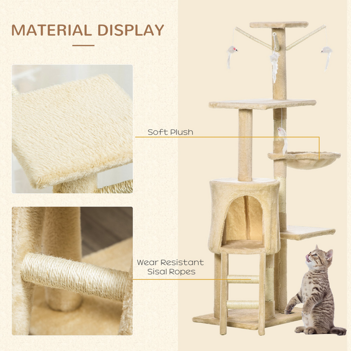Deluxe Cat Tree Condo: Activity Center with Scratching Post & Toys - Beige 131cm