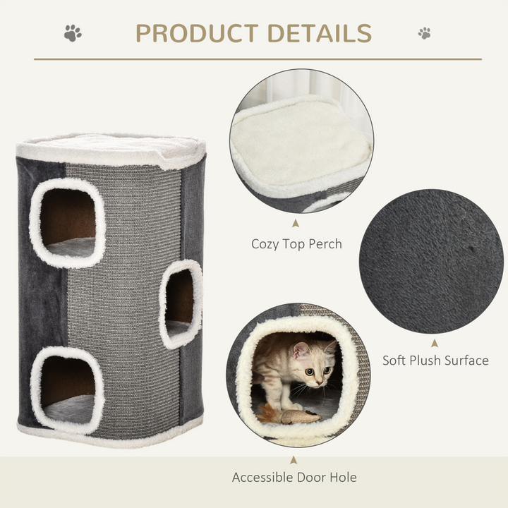 PawHut Cat Barrel Tower: Ultimate Scratching Hub & Cozy Retreat for Kittens