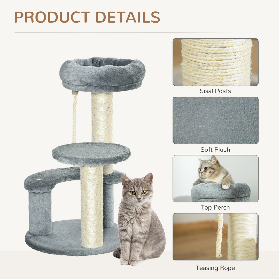 PawHut Cat Tree: 2-Perch Scratching Post & Play Center with Hanging Rope
