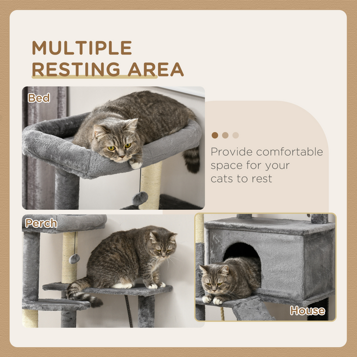 PawHut Ultimate Cat Tree: Climb, Scratch & Play - Cozy Grey Haven!