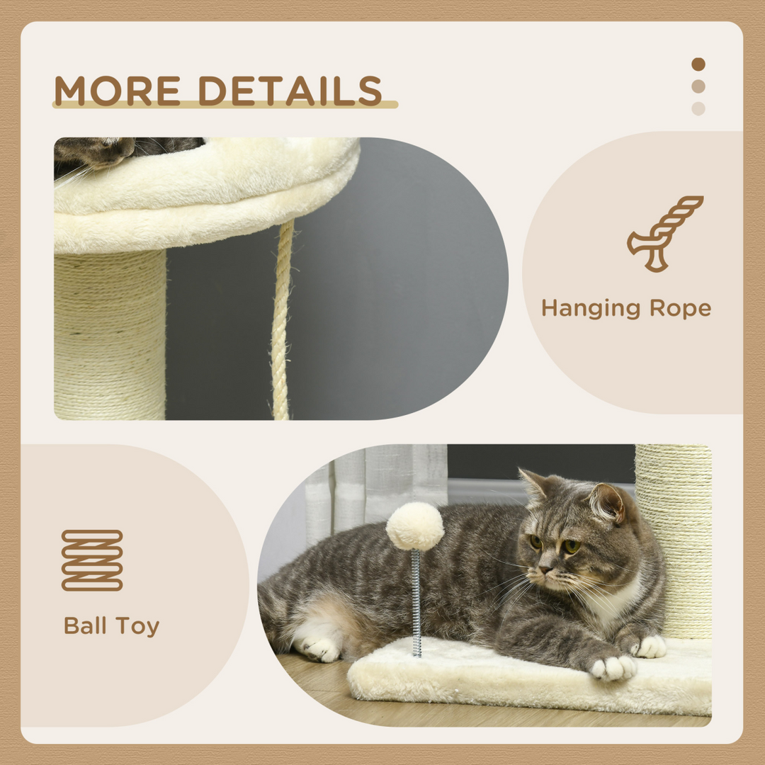 Cat Tree for Indoor Cats w/ Sisal Scratching Post, Spacious Kitten Bed - Cream
