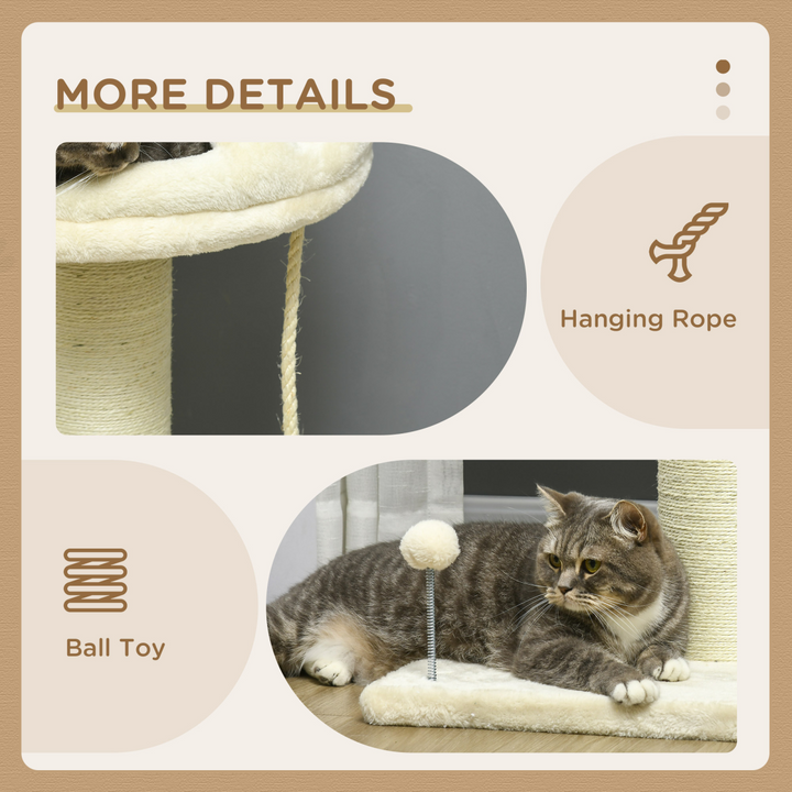 Cat Tree for Indoor Cats w/ Sisal Scratching Post, Spacious Kitten Bed - Cream