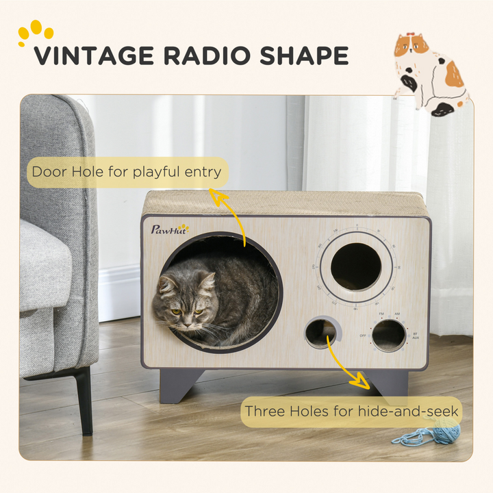PawHut Vintage Radio Cat Scratching Board & House with Catnip Fun!