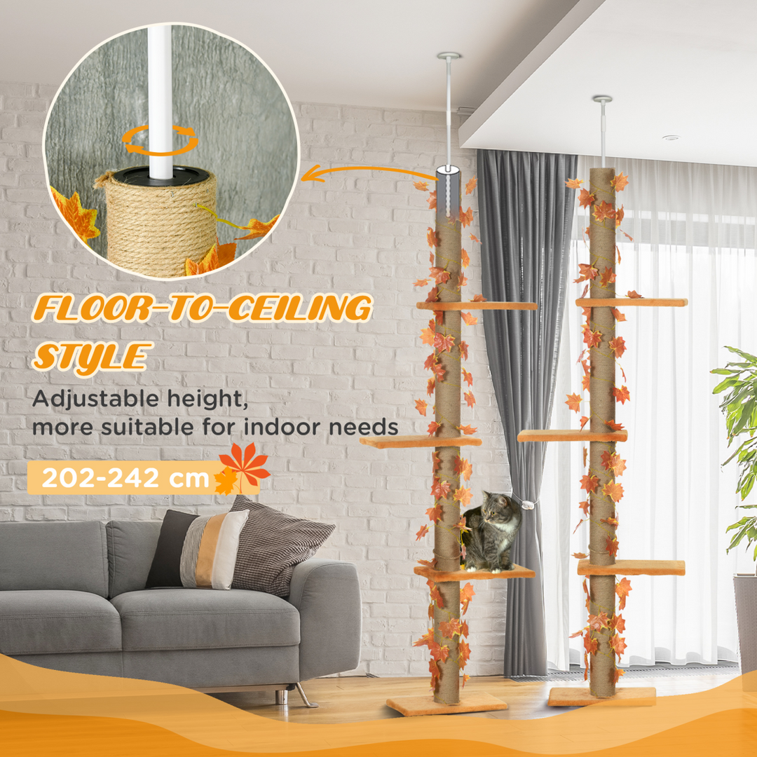 Sturdy 242cm Adjustable Cat Tree - Ultimate Floor-to-Ceiling Fun in Orange!