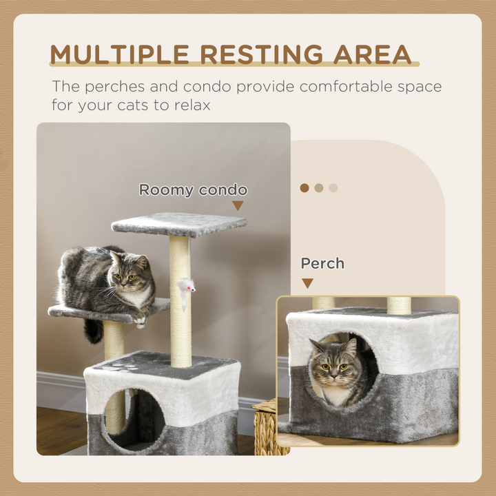 PawHut Luxury Cat Tree with Sisal Scratching Posts & Cozy Hideaway - Grey