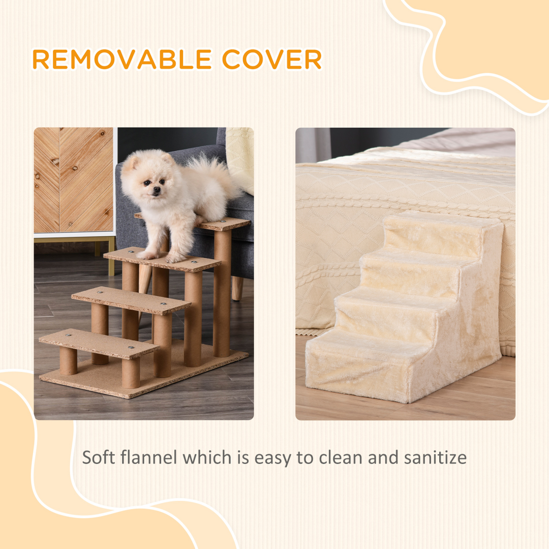 Beige Portable Dog Stairs – Washable Plush Cover for High Beds & Sofas