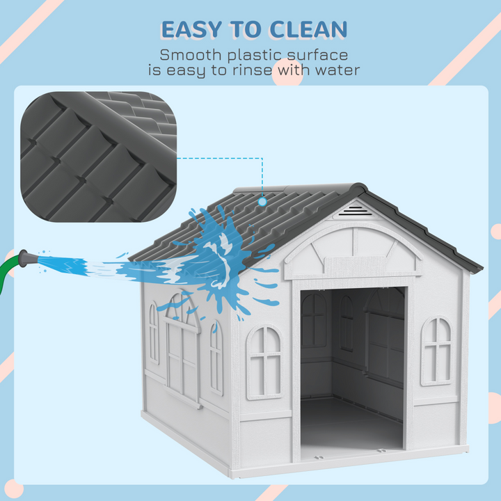 PawHut Weatherproof Dog House – Cozy Outdoor Shelter for Large Dogs (Grey)