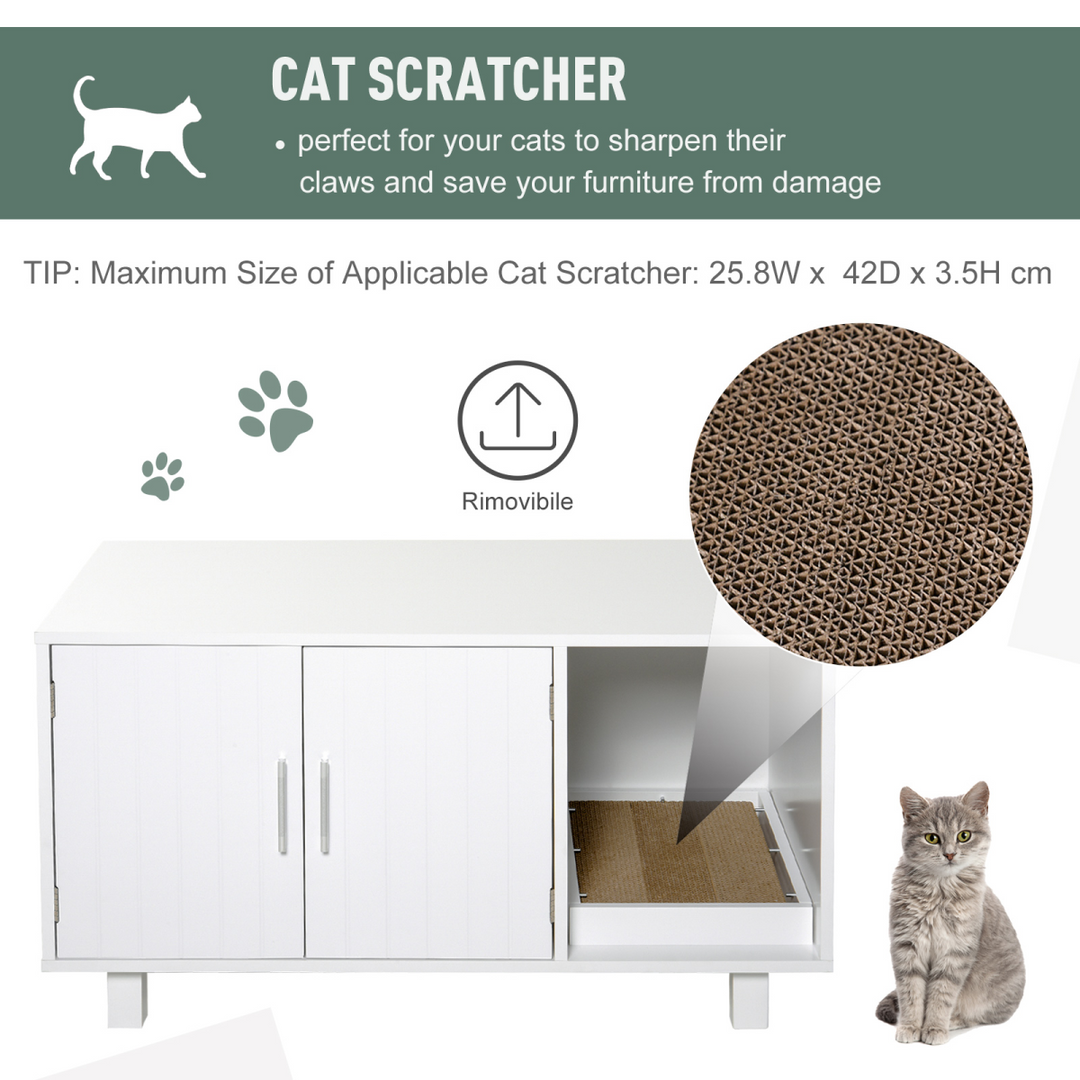 PawHut Cat Litter Box Enclosure &amp; House with Nightstand Design – White