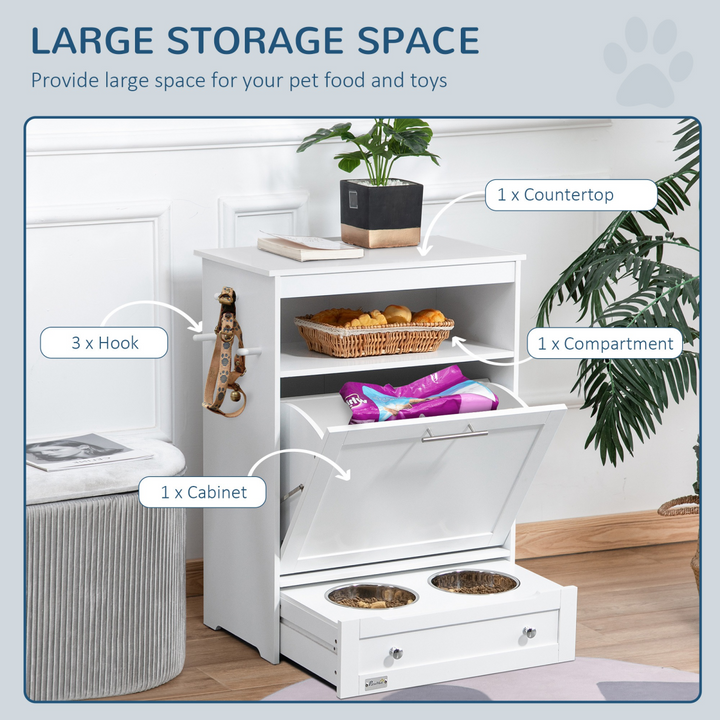 PawHut Pet Feeder Station: Stylish Storage & Feeding Solution for Dogs & Cats