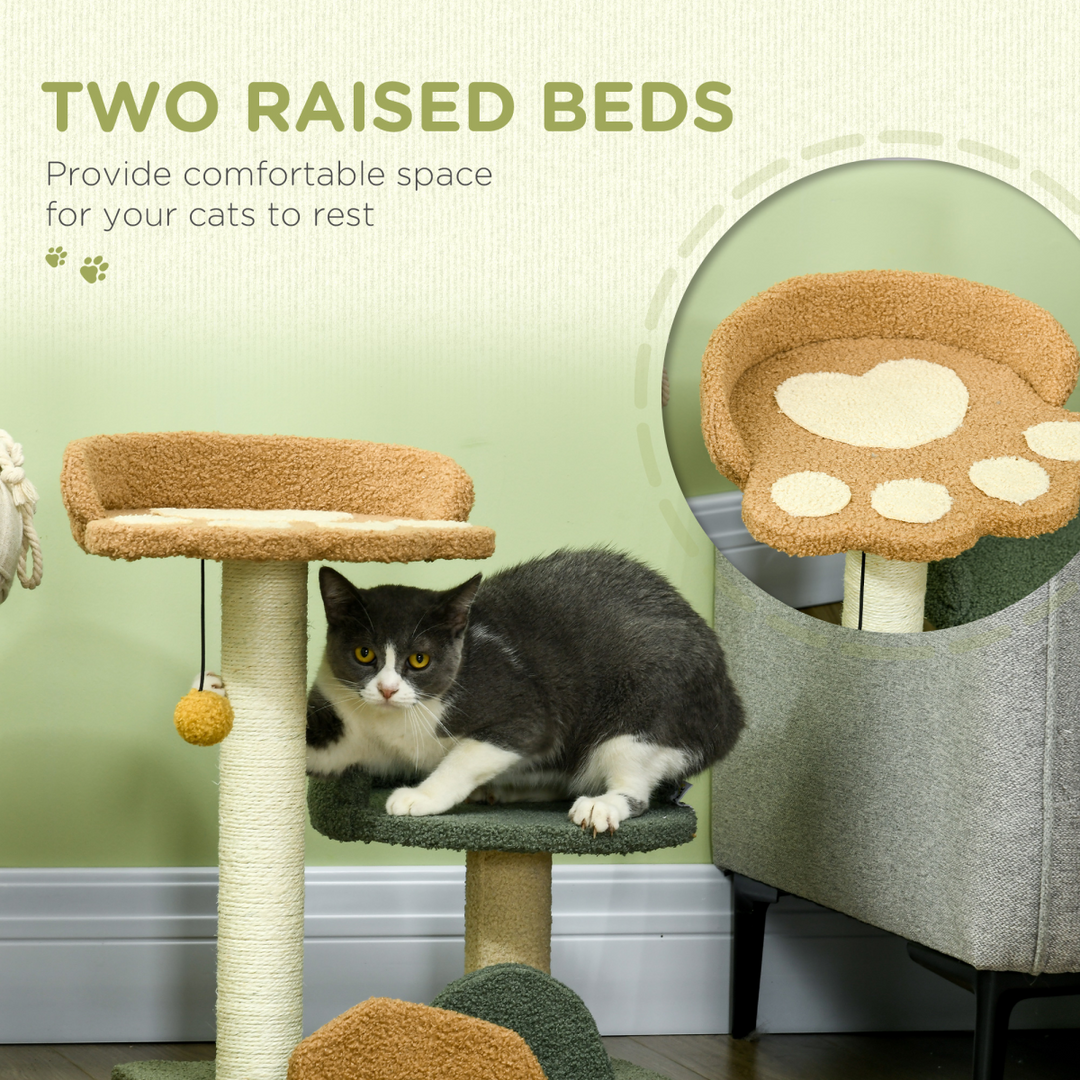 Deluxe 52cm Cat Tree with Scratching Posts, Two Beds & Engaging Toy Ball