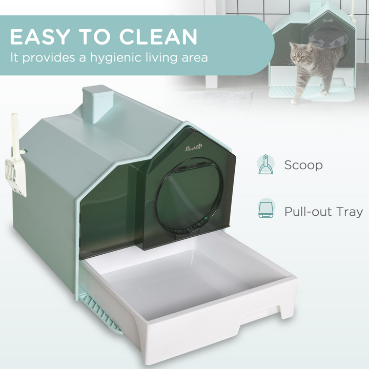 Ultimate Privacy Cat Litter Box with Scoop & Deodorizer – Light Blue