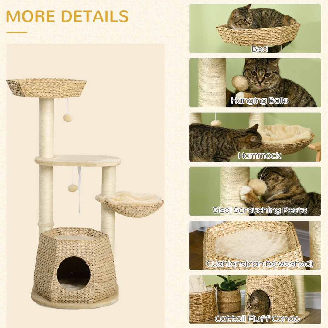 PawHut Multi-Level Cat Tree with Cattail Bed, Sisal Posts & Play Ball