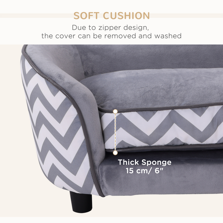 PawHut Grey Pet Couch: Cozy Sofa with Removable Cushion for XS Dogs