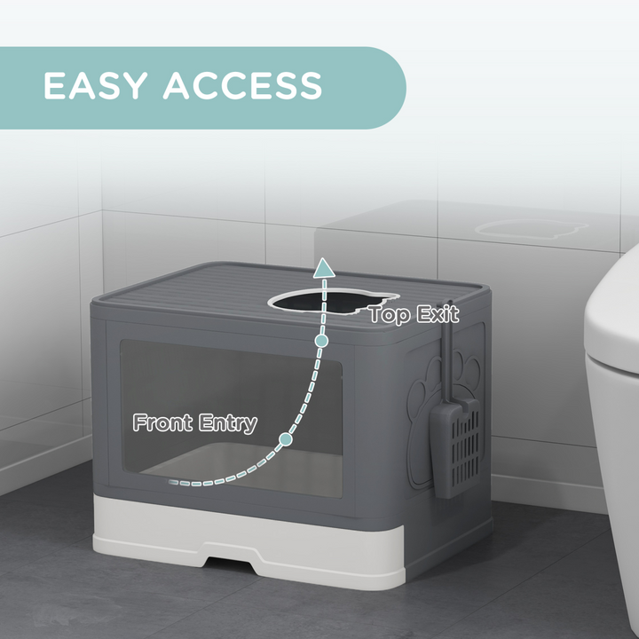 PawHut Enclosed Cat Litter Tray with Lid - Front Entry & Top Exit Convenience