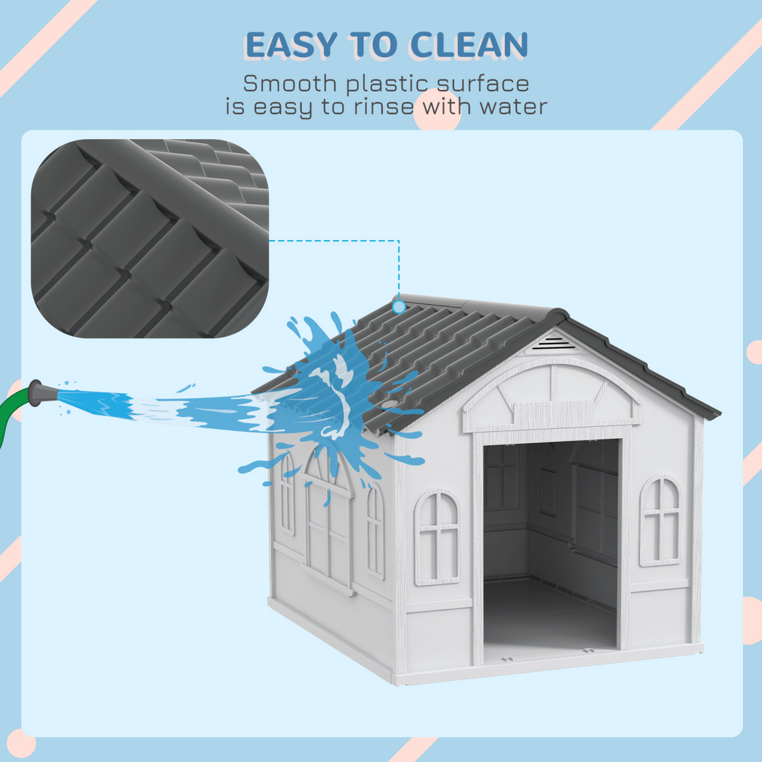 PawHut Grey Weather-Resistant Dog House - Cozy Shelter for Medium Dogs