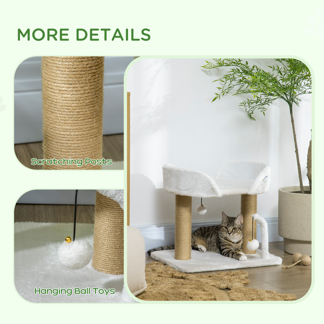 Deluxe 42cm Indoor Cat Tree with Jute Scratching Post – Interactive Toy Balls & Plush Polyester Finish