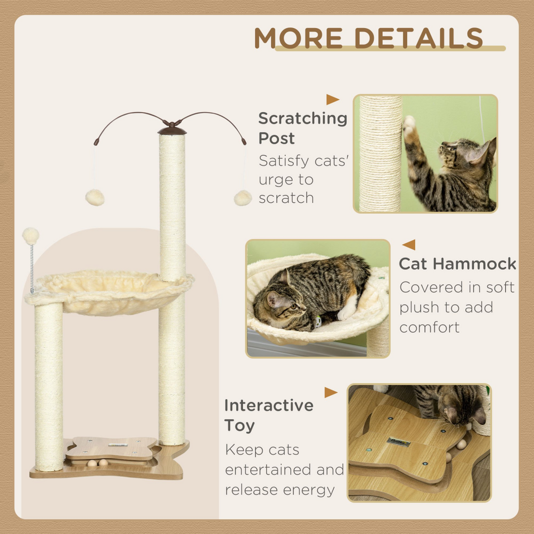 Beige PawHut Cat Tree: Hammock, Scratching Posts & Toy Balls - Ultimate Play Haven!