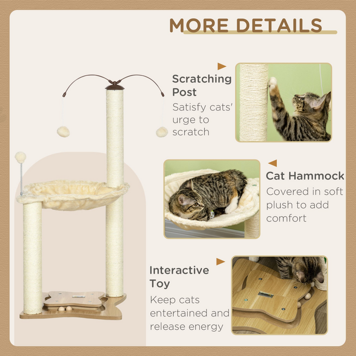 Beige PawHut Cat Tree: Hammock, Scratching Posts & Toy Balls - Ultimate Play Haven!