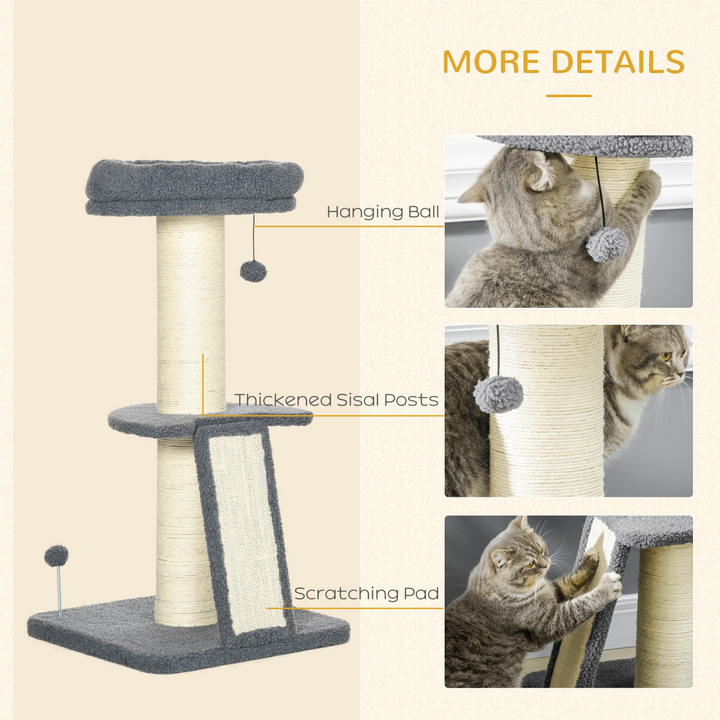 Deluxe Dark Grey Cat Tree Tower with Scratching Posts & Toy Ball