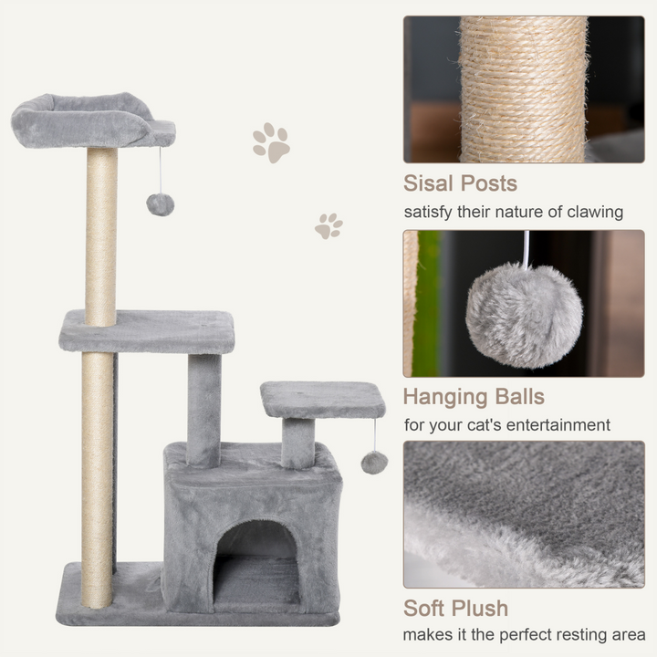 PawHut Deluxe Cat Tree Tower with Scratching Posts & Playful Hanging Balls