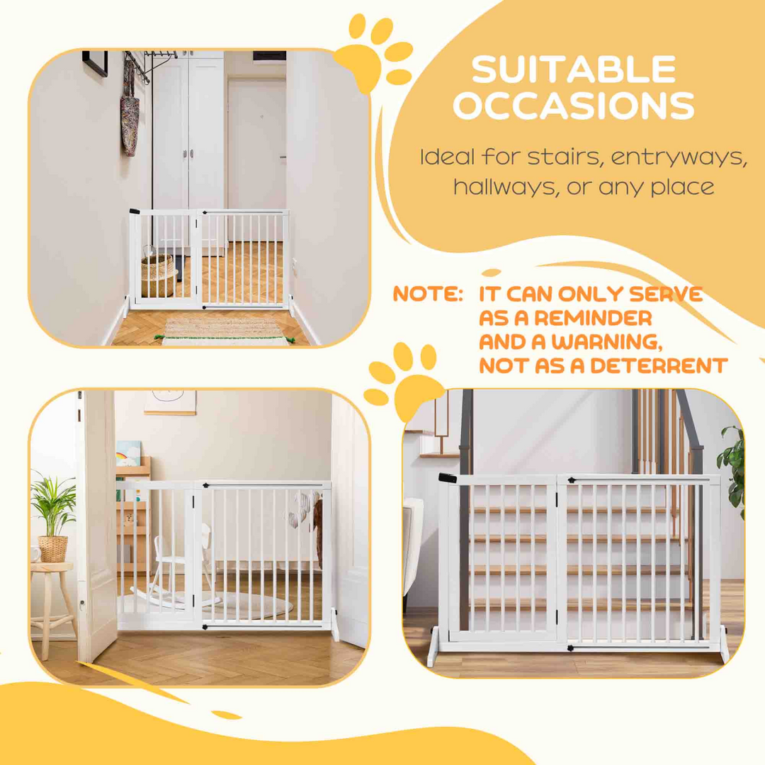 Freestanding Length Adjustable Wooden Pet Gate with Lockable Door 3 Panels White