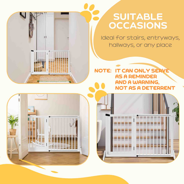 Freestanding Length Adjustable Wooden Pet Gate with Lockable Door 3 Panels White