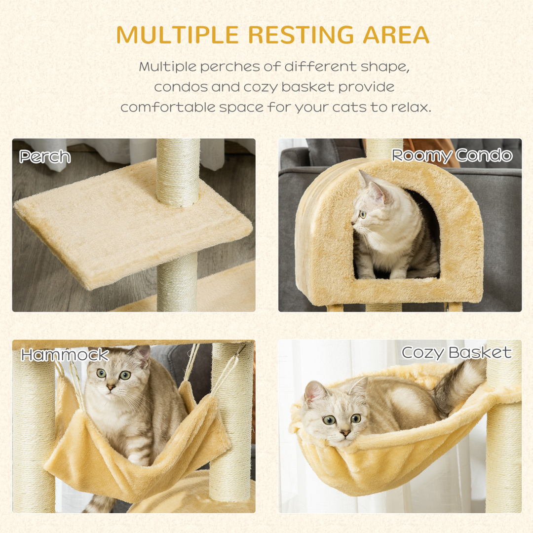 Cat Tree for Indoor Cats Scratching Post w/ Hammock House Bed Basket Pawhut